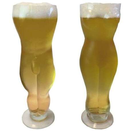  Verres à bière corps nus homme et femme 