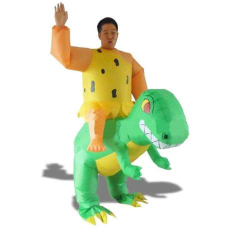 Costume gonflable homme des cavernes sur dos de dinosaure
