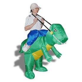 Costume gonflable explorateur sur dos de dinosaure