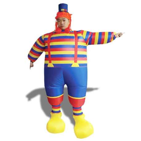 Déguisement gonflable de clown, aux vêtements et au chapeau colorés
