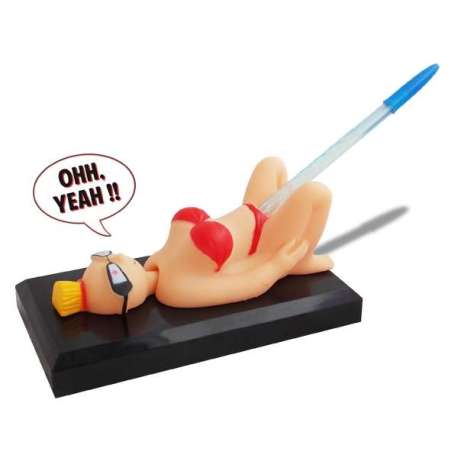 Porte-stylo humour femme qui parle et qui bouge