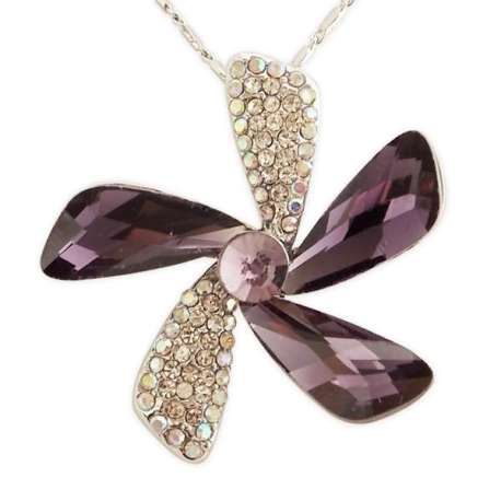 Collier chaîne argentée et pendentif forme de fleur en strass 