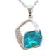 Collier argenté : pendentif losange et faux cristal turquoise