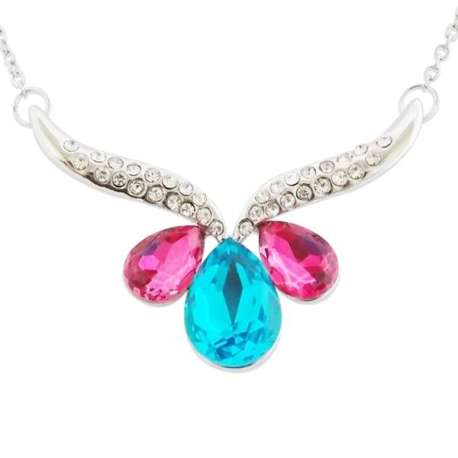 Collier avec un pendentif pierres bleu et rose