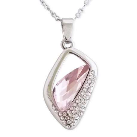 Collier pendentif fausse pierre rose pâle et strass