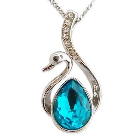 Collier argenté, à pendentif cygne bleu avec strass