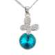 Collier argenté à pendentif boule de cristal bleue, papillon brillan