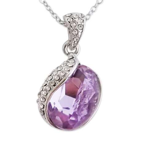 Superbe collier pendentif argenté, chaînes forçat, à cristal mauve