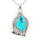 Collier pendentif argenté strass avec fausse pierre bleue turquoise