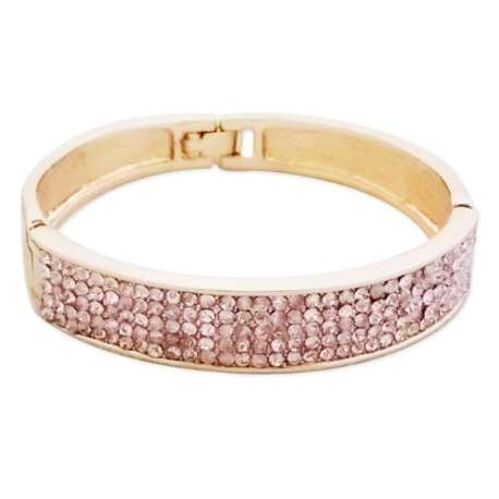 Bracelet doré large avec strass roses