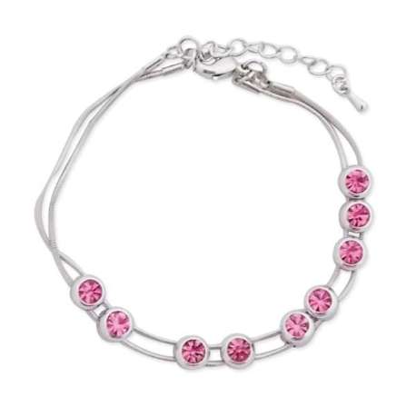 Bracelet argenté doté de 9 faux cristaux roses