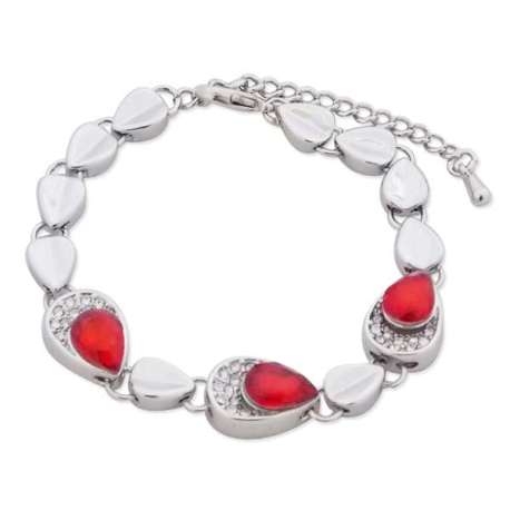 Joli bracelet argenté en forme de goutte, serti de pierre rouge