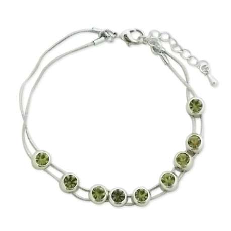 Bracelet fantaisie à double chaîne orné de pierre verte