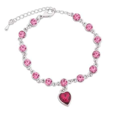 Bracelet argenté avec fausses pierres roses circulaires et en coeur