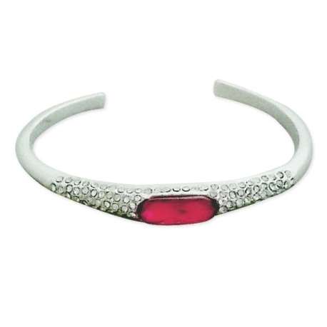 Beau bracelet rigide argenté orné de pierre rose et de strass
