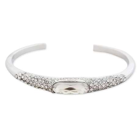 Le bracelet rigide argenté, strass et faux cristal blanc