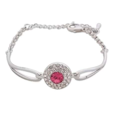 Bracelet de couleur argentée avec décor strass et pierre rouge