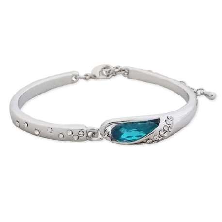 Splendide bracelet rigide de couleur argentée, serti de pierre bleue