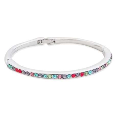 Bracelet fin rigide couleur argenté et strass multicolores