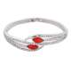 Bracelet argenté 5 branches et fausse pierre rouge