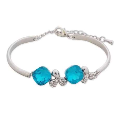 Sublime bracelet argenté deux pierres bleues et de 2 trèfles