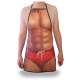 Tablier humoristique BBQ homme musclé en shorty rouge