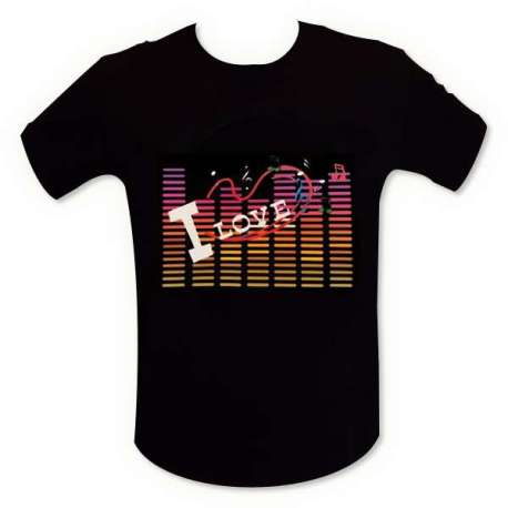T-shirt equalizer « I Love music » lumineux LED