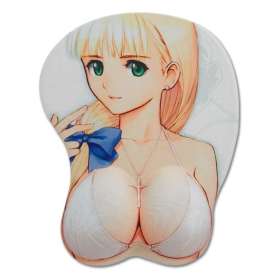 Tapis de souris repose poignet manga blonde et nœud bleu