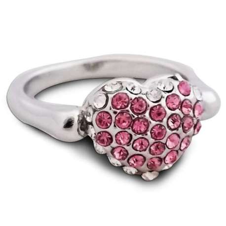 Bague cœur avec pierres en strass roses