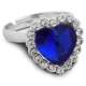 Bague couleur argent cœur bleu foncé