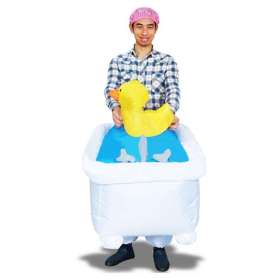 Costume gonflable homme dans sa baignoire avec petit canard