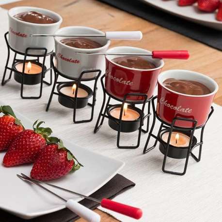 4 Mini fondues à chocolat avec piques et supports