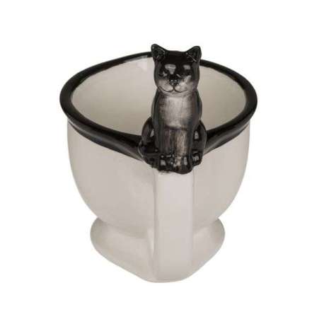 Tasse cuvette de toilettes surmontée d’un chat 