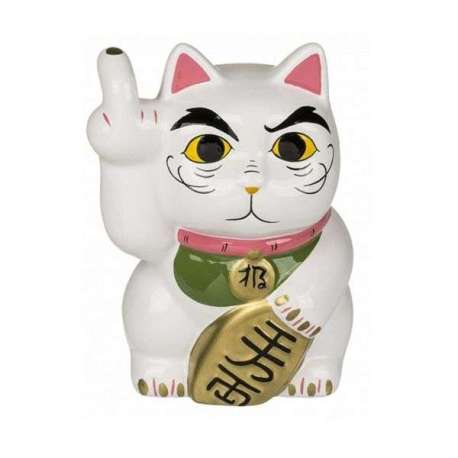 Tirelire maneki-neko avec doigt d’honneur 