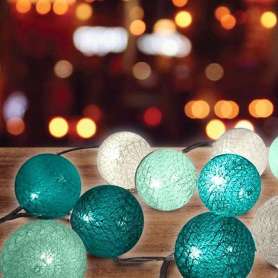 Guirlande décorative avec boules lumineuses vert menthe Turquoise et Blanc