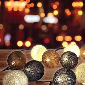 Guirlande décorative avec boules LED Moutarde Blanc et Gris