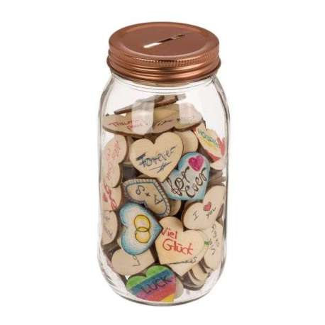 Mason jar de voeux avec 120 coeurs en bois 