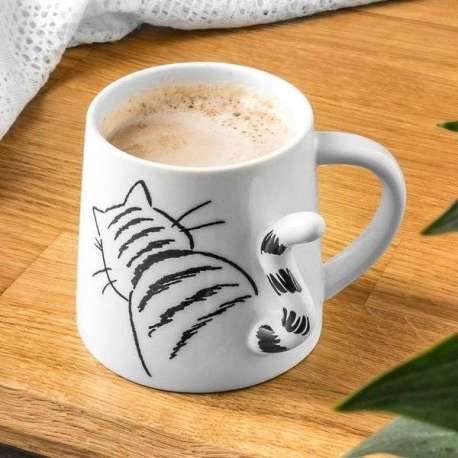 Tasse croquis de chat avec queue en 3D 