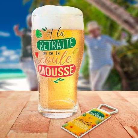 Coffret verre à bière et décapsuleur de la retraite 