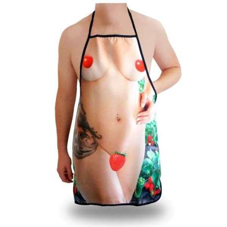 Tablier humoristique femme nue avec fruits