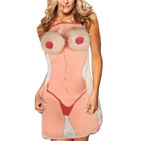 Tablier forme de femme en string avec seins en peluche